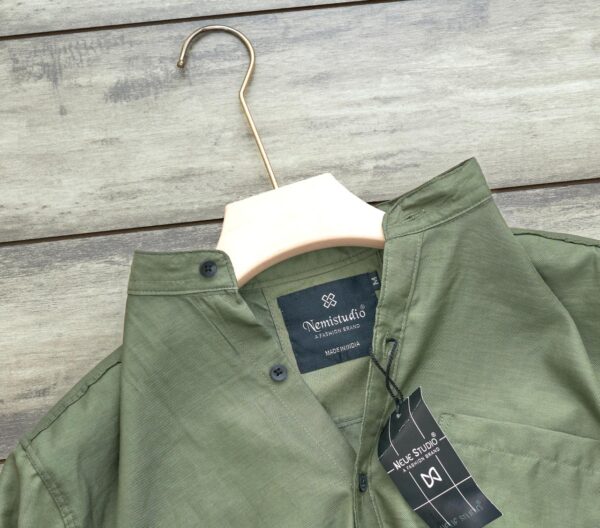 Olive Green Mandarin Collar Shirt - Image 2