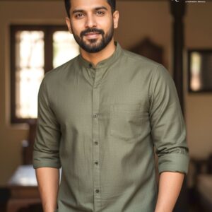Olive Green Mandarin Collar Shirt